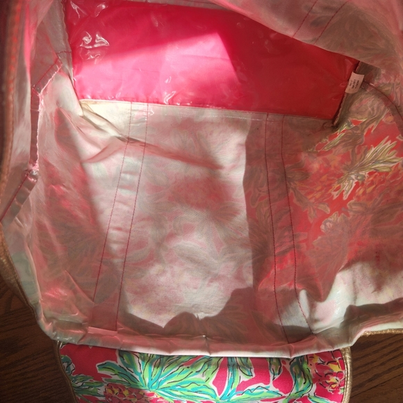 Lilly Pulitzer Tote Bag Sequin Handle Orchard Pink Spike the Punch Pineapples - Picture 10 of 12